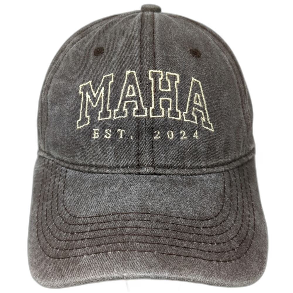 Brown Baseball Cap One Size MAHA EST 2024 Embroidered Washed Slideback Hat